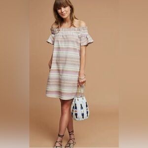 Anthropologie Corey Lynn Calter Striped Off Shoulder Dress Petite M Woven